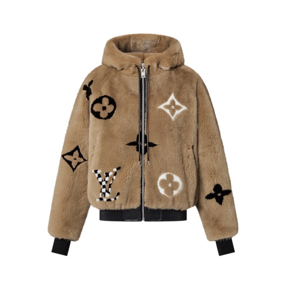 🔥NEW, LTD & RARE🔥LOUIS VUITTON Monogram Mink Hooded Bomber Jacket
